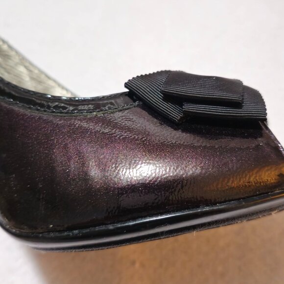 Sofft Burgundy/Wine Patent Leather Womens Pumps W/ Bow Size 8M 4" Heel. Peep toe - Picture 2 of 9
